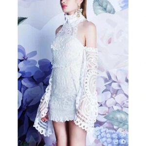 Asilio Black Love Lockdown Lace Flutter Sleeve Turtleneck Cocktail Dress